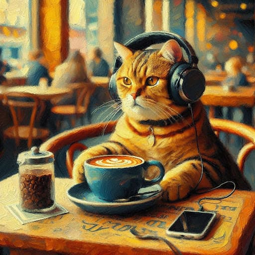 Impressionist Cat - Cappuccino Serenade