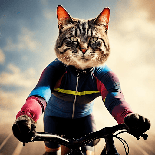 The cat is a cyclist